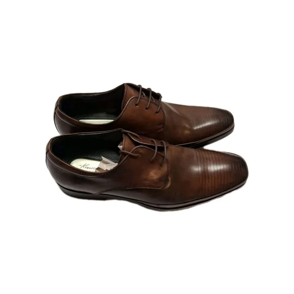 Kenneth Cole New York Derby Set Your Clock Brown Leather Round Toe Shoes Sz 10.5